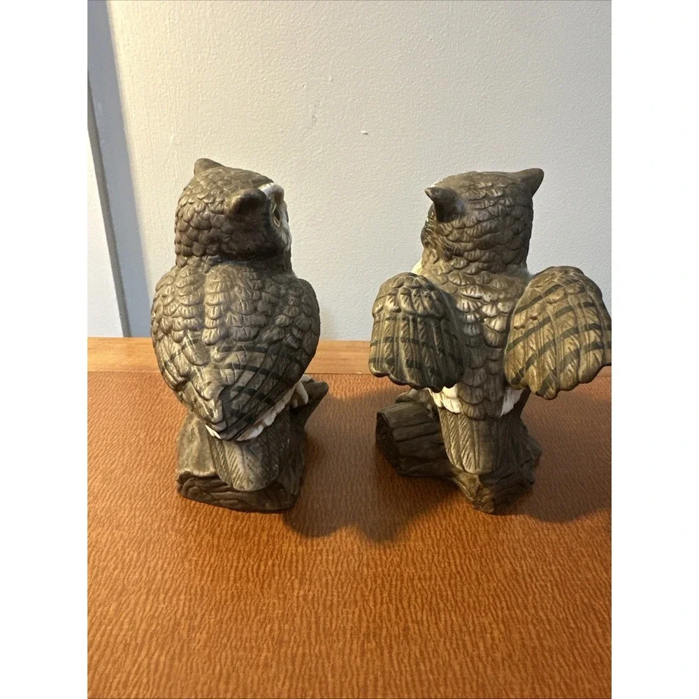 Pair of Vintage‎ Homco Porcelain Great Horned Owl Figurines
